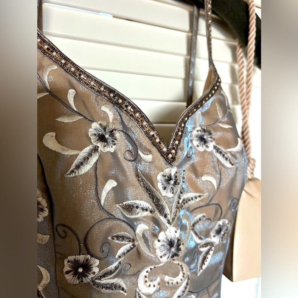 Iridescent floral beaded formal dress